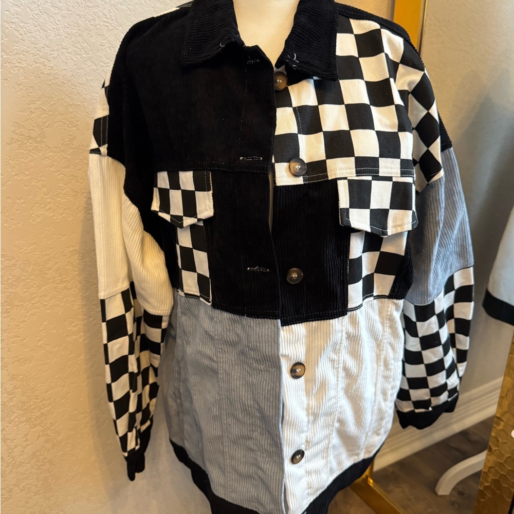 ADORA Black and White Patchwork Jean Jacket